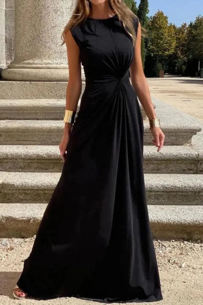 Women's Solid Maxi Dress | Elegant Long Sleeve V-Neck Evening Gown-Mykonostore-Black-S-Mykonostore