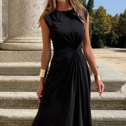 Women's Solid Maxi Dress | Elegant Long Sleeve V-Neck Evening Gown-Mykonostore-Mykonostore
