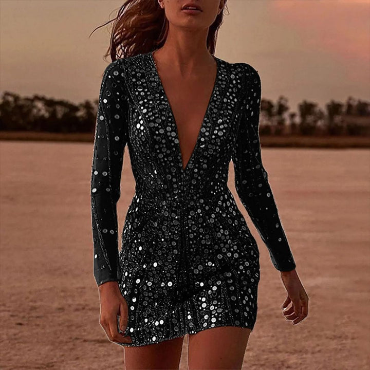 Women's Sparkling Sequin Mini Dress | Bold Elegant Party Outfit-Mykonostore-Black-S-Mykonostore