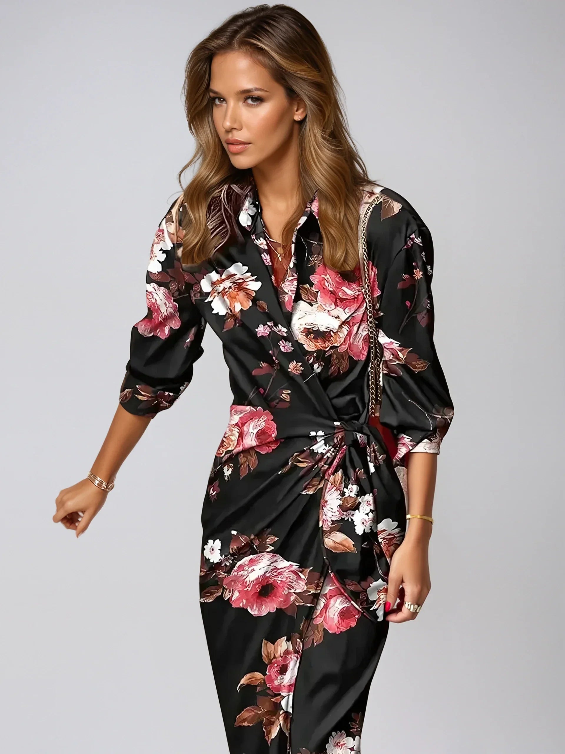 Women's Striped Wrap Dress | Elegant Comfortable Casual Wear-Mykonostore-Floral-S-Mykonostore