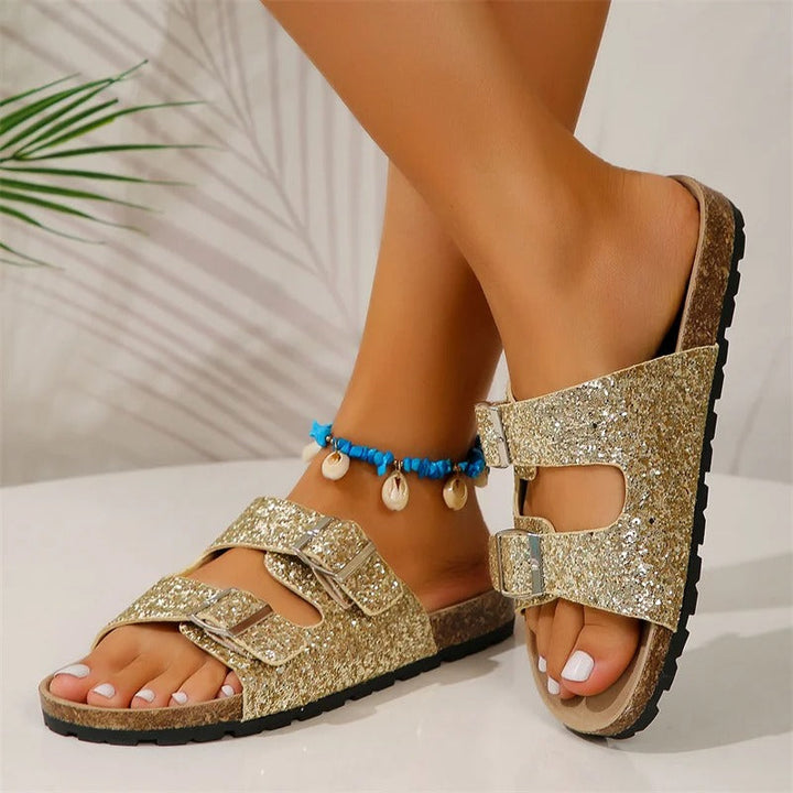 Women's Stylish Flat Sandals | Comfortable Double Buckle Design-Mykonostore-Gold-35-Mykonostore