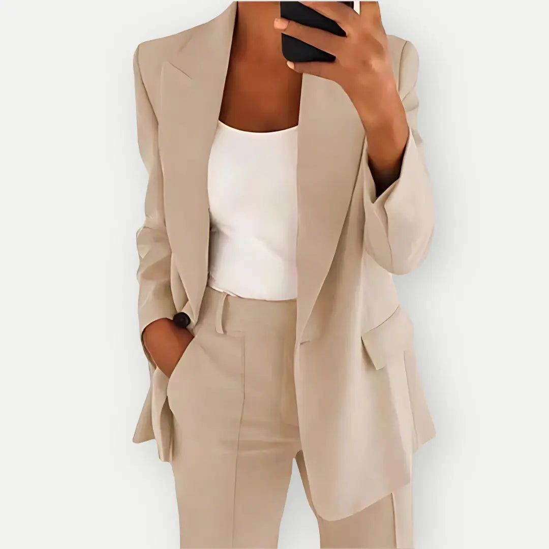 Women's Tailored Blazer and Trouser Set | Elegant Professional Outfit-Suits & Blazers-Mykonostore-Beige-S-Mykonostore