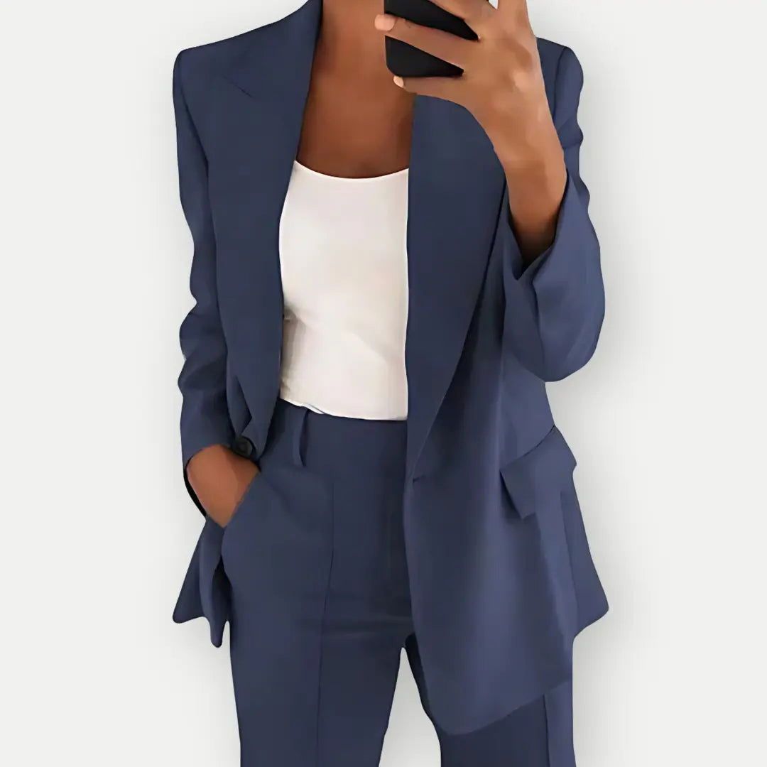 Women's Tailored Blazer and Trouser Set | Elegant Professional Outfit-Suits & Blazers-Mykonostore-Navy Blue-S-Mykonostore