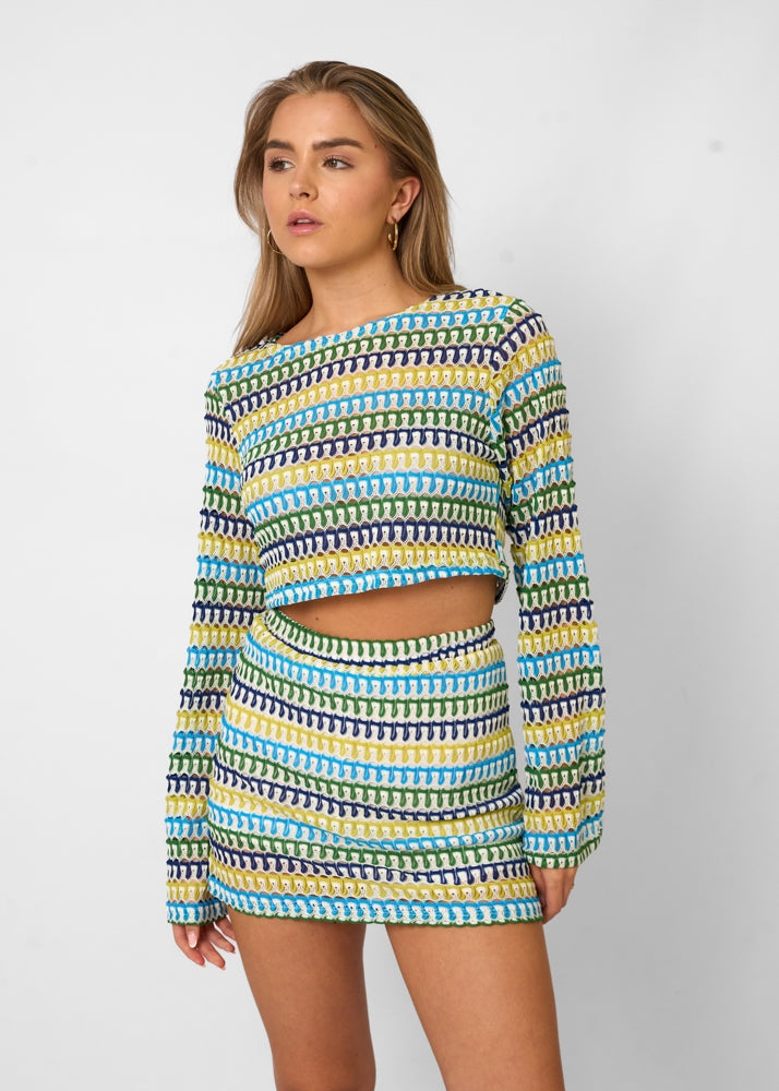 Women's Textured Cotton Blend Two-Piece Set | Stylish Cropped Top and Mini Skirt-Mykonostore-Mykonostore