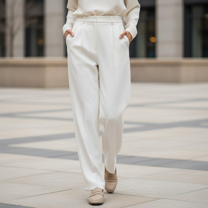 Women's Trousers | Wide Leg Relaxed Fit Elegant Design-Women’s Trousers-Mykonostore-White-S-Mykonostore