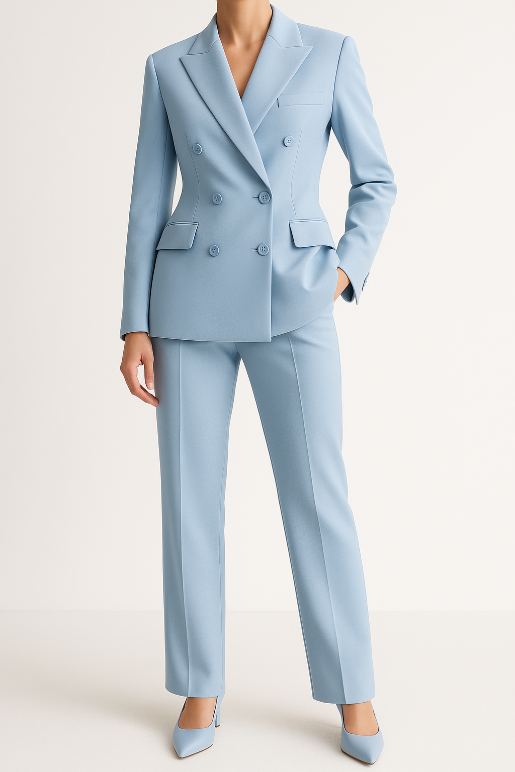 Women's Wool Blend Pant Suit Set | Elegant Tailored Blazer and Trousers for Business-Suits & Blazers-Mykonostore-Mykonostore