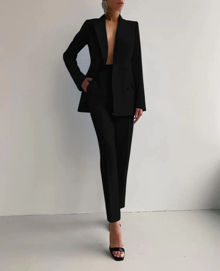 Women's Wool Blend Pant Suit Set | Elegant Tailored Blazer and Trousers for Business-Suits & Blazers-Mykonostore-Mykonostore
