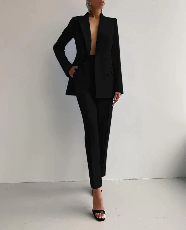 Women's Wool Blend Pant Suit Set | Elegant Tailored Blazer and Trousers for Business-Suits & Blazers-Mykonostore-Mykonostore