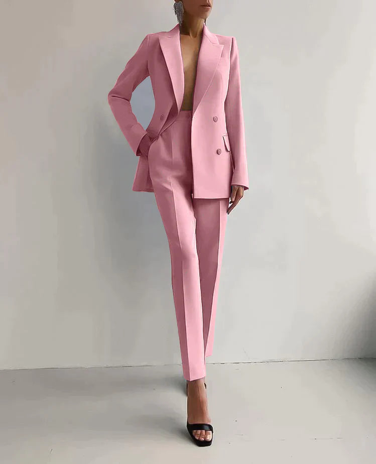Women's Wool Blend Pant Suit Set | Elegant Tailored Blazer and Trousers for Business-Suits & Blazers-Mykonostore-Mykonostore