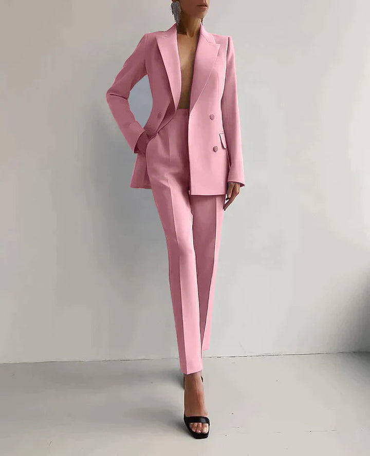 Women's Wool Blend Pant Suit Set | Elegant Tailored Blazer and Trousers for Business-Suits & Blazers-Mykonostore-Mykonostore