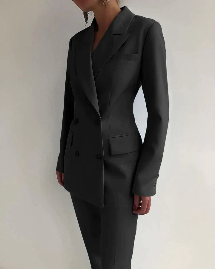 Women's Wool Blend Pant Suit Set | Elegant Tailored Blazer and Trousers for Business-Suits & Blazers-Mykonostore-Black-S-Mykonostore