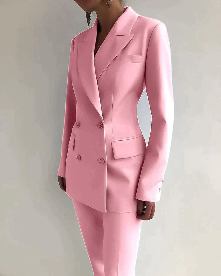 Women's Wool Blend Pant Suit Set | Elegant Tailored Blazer and Trousers for Business-Suits & Blazers-Mykonostore-Pink-S-Mykonostore