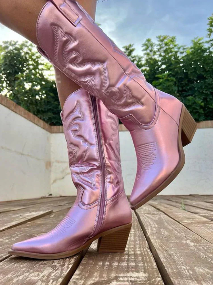 Zamiris – Ankle Boots | Metallic western style, stylish ankle look-Mykonostore-pink-6-Mykonostore