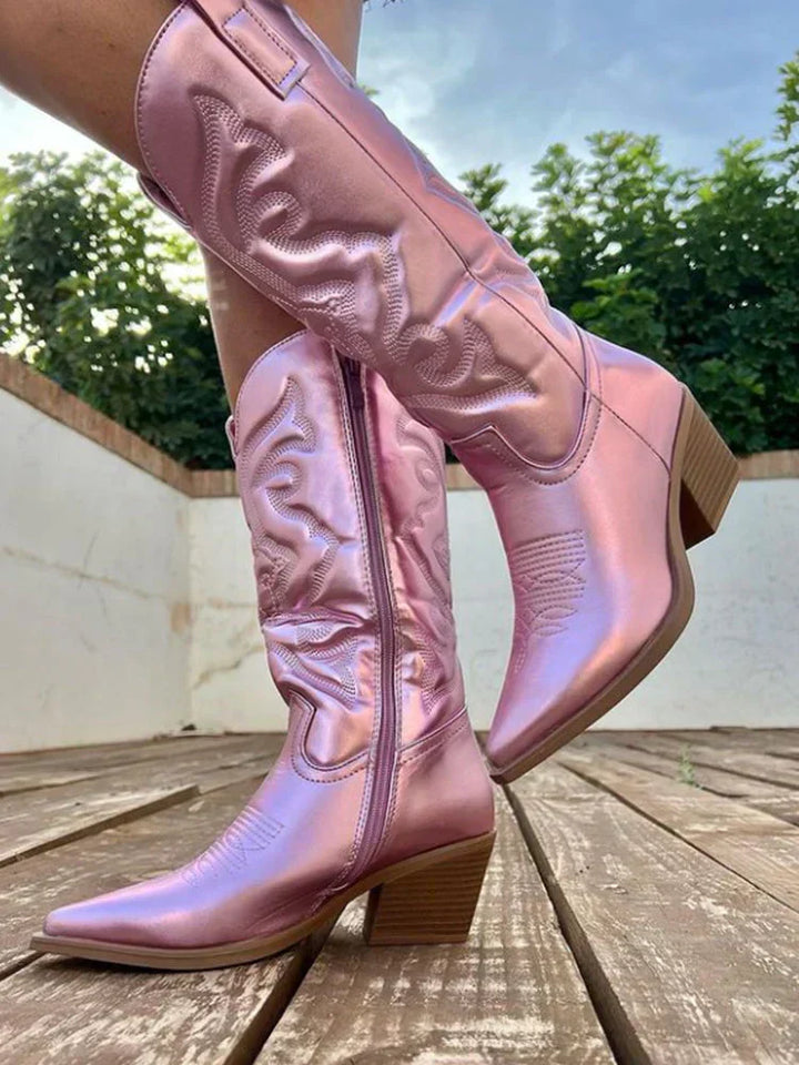 Zamiris – Ankle Boots | Metallic western style, stylish ankle look-Mykonostore-pink-6-Mykonostore