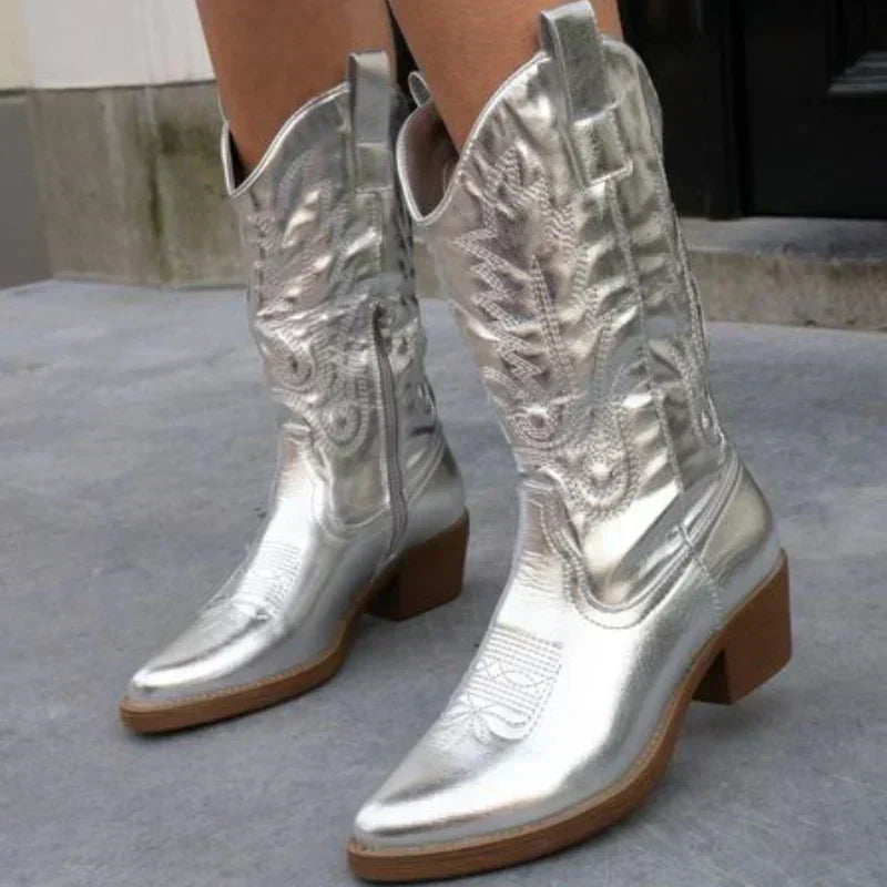 Zamiris – Ankle Boots | Metallic western style, stylish ankle look-Mykonostore-silver-5-Mykonostore